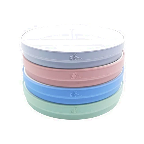 Elk and Friends Kids 6.7” Porcelain White Plates with Silicone Sleeves | Divided Plates | Suitable for Kids/Toddlers | Microwave & Dishwasher Safe | Non Slip | Snack Dishes