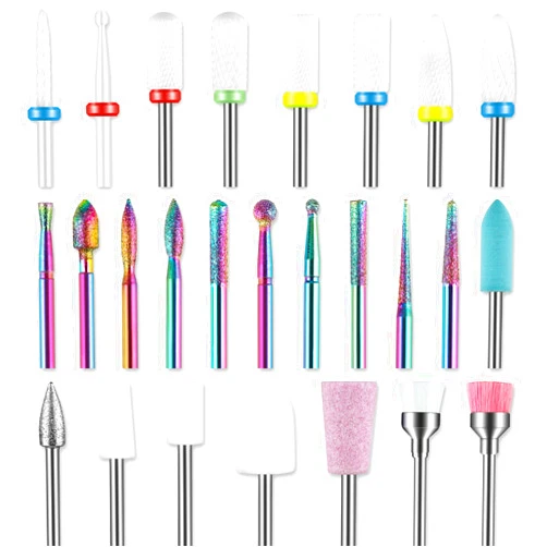 Rolokit 26pcs Nail Drill Bits Set, 3/32inch Professional Ceramic Safety Bits for Nail Drill, Diamond Cuticle Efile Nail Drill Bits, Remover Bits for Acrylic Gel Nail Tech Manicure Pedicure, Home Salon