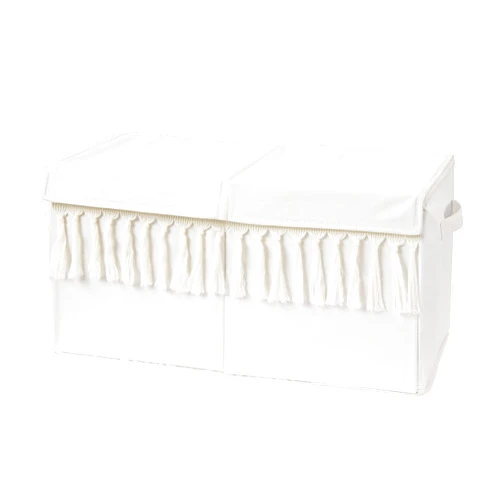 Sweet Jojo Designs Ivory Boho Bohemian Girl Boy Small Fabric Toy Bin Storage Box Chest For Baby Nursery Kids Room - Gender Neutral Solid Beige Cream Off White Farmhouse Chic Unisex Minimalist Tassel