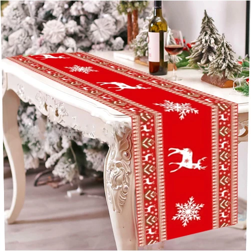 Paeyeq Merry Christmas Table Runner, 13x72 Inch Red & White Reindeer Snowflake Xmas Table Holiday Decorations, Winter Kitchen Dining Table Decoration for Indoor Outdoor Christmas New Year Home Party Decor