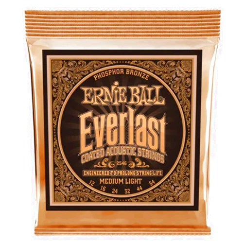 Ernie Ball Everlast Medium Light Phosphor Bronze Acoustic Guitar Strings, 12-54 Gauge (P02546)