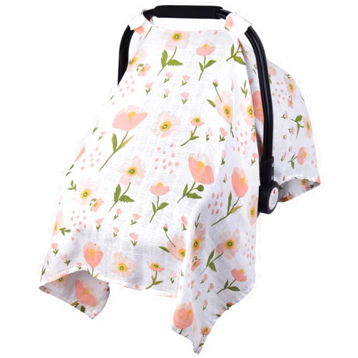 Metplus Muslin Carseat Cover for Babies, Metplus Breathable Infant Carseat Cover Lightweight Baby Carrier Cover for Girls Boys, Fit Spring Summer/Hot Days/Warm Weather, Pink Floral