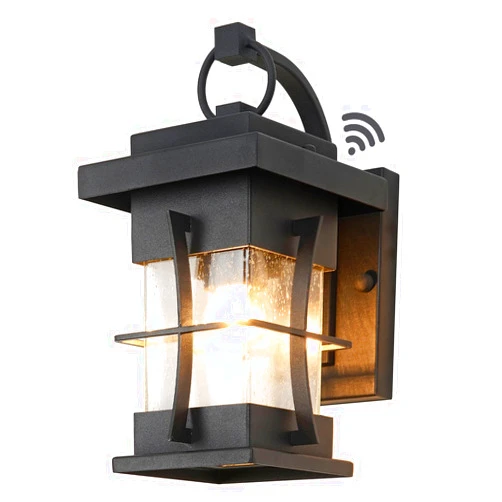 EERU Dusk to Dawn Small Outdoor Wall Lighting Fixture Black Porch Lights Wall Mount Exterior Lantern IP65 Waterproof with Seeded Glass Outside Light for House, Patio, Balcony, Front Door