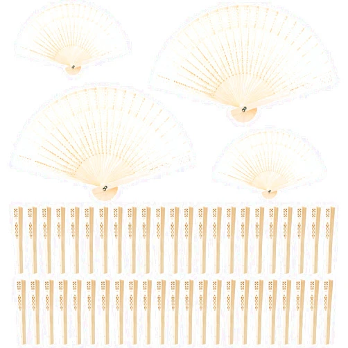 FEPITO 50 Pieces Wooden Handheld Paper Fan Wooden Folding Fans with Bamboos for Wedding Gift, Party, Home