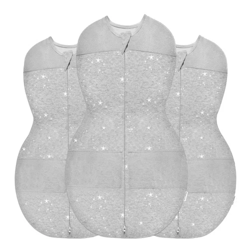 Happiest Baby Sleepea 5-Second Swaddle - 100% Organic Cotton Baby Swaddle Blanket - Doctor Designed Promotes Healthy Hip Development - 3-Pack Bundle (Graphite Stars, S, M, L)