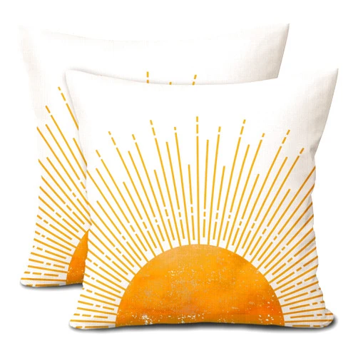 Aportt Sun Sunrise Sunshine Pillow Covers 18X18 Inch Sunset Boho Abstract Couch Pillow Cases Mustard Yellow Bohemian Throw Pillows Set of 2 Beachy Room Decor Aesthetic For Couch Sofa Bed Dorm Porch Outdoor