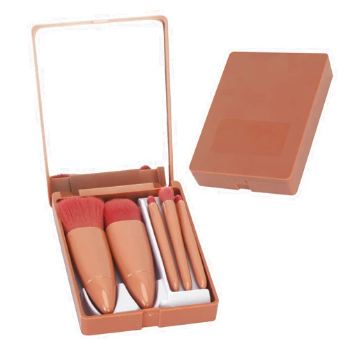 Unaone 5 Piece Makeup Brushes Set, Professional Travel Small Makeup Brushes with Brush Case Built-in Mirror, Portable Cosmetics Brushes for Eyeshadow, Powder, Foundation, Blush