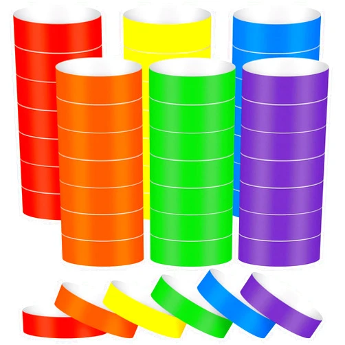 TaoBary 600 Counts Paper Wristbands Neon Wrist Bands Waterproof Hand Bands for Events Bulk Party Armbands Multicolor Pack Adhesive Bracelets Identification Wristbands for Concert Classroom (Neon Style)
