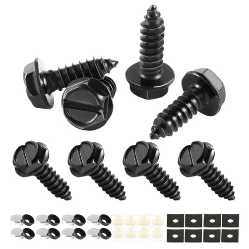 LivTee Rustproof License Plate Screws for Securing License Plates Frames and Covers on Cars and Trucks, 8 Sets Premium Stainless Steel Self Tapping Mounting Bolts (Black Zinc Plated)
