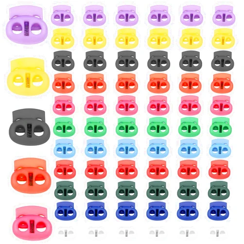 KALIONE 110 Pcs Cord Locks Draw String Clip Plastic Cord Locks for Drawstrings Spring Cord Lock Double Hole Spring Stopper Fastener for Bag Shoelace Buckle Lock Drawstring Clamp for Shoelaces Backpack Lanyard