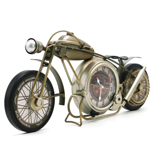GLOWMIRTH Retro Wall Sculptures,Motorcycle Decor,Antique Shelf Clock,vintage table clock for Living Room Bedroom Office,Motorcycle Gifts,Battery Powered, 16.6 * 1.5 * 7.9inches,Silve
