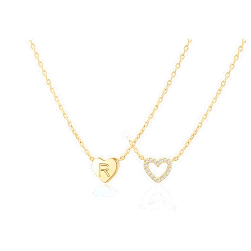 WINTACTICAL Tiny Gold Initial Diamond Heart Necklace 2 Pack-14K Gold Filled Handmade Dainty Personalized Letter Heart Diamond Cubic Zirconia Choker Necklace Gift for Women Necklace Jewelry