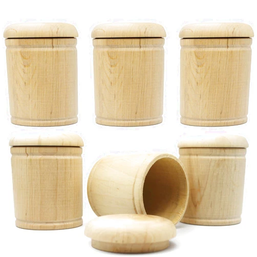AEVVV Set of 6 Unfinished Round Trinket and Jewelry Boxes - 2''x2.8'' Blank Wooden Boxes for Creative Decoration and Storage
