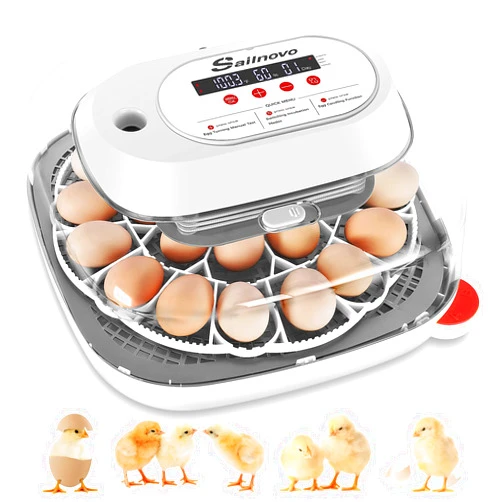 Sailnovo 24 Egg Incubators for Hatching Eggs, 4 Modes Egg Incubator with Automatic Egg Turning and Humidity Display, Egg Candler - 360° View with Clear Window Incubators for Hatching Chicks, White