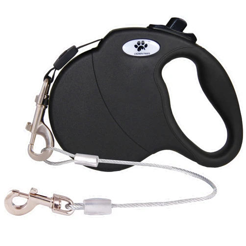 CROWN PAWS 16ft Retractable Dog Leash for Large Breed Dogs up to 110 lbs with a Detachable Chew Proof Extender Wire Ropes (Black L)