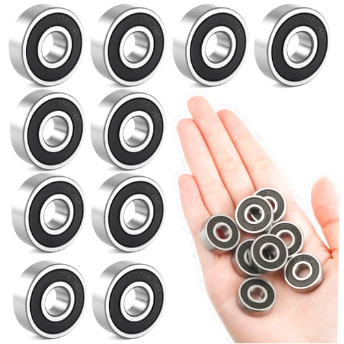 Vin Beauty 10 Pcs 608-RS Ball Bearing, Double Rubber Sealed Miniature Deep Groove Bearing Steel 608rs Bearings for Skateboards, Inline Skates, Scooters, Roller Blade Skates & Long Boards (8mm x 22mm x 7mm)