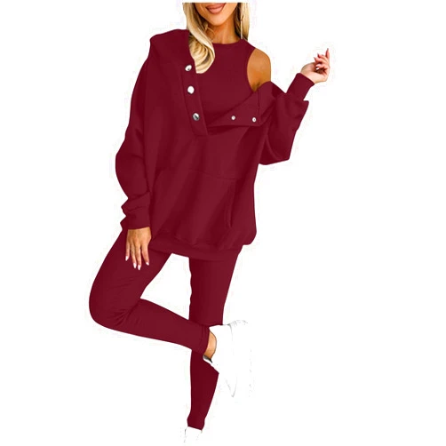 Piuwrlz Womens 3 Piece Athletic Suit Sweat Suit Hooded Sweatshirt And Leggings Casual Comfortable Sweatsuit Active Wear Sets