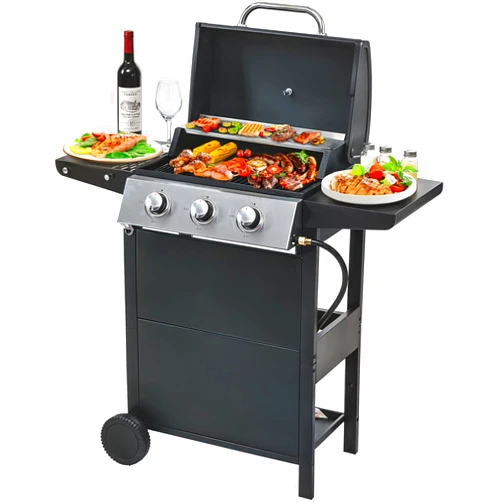 YIORTWO 3 Burner Propane Gas Grill, Stainless Steel BBQ Grill 30,000 BTU for Outdoor Cooking Kitchen, Garden and Patio Backyard Barbecue, Black and Silver