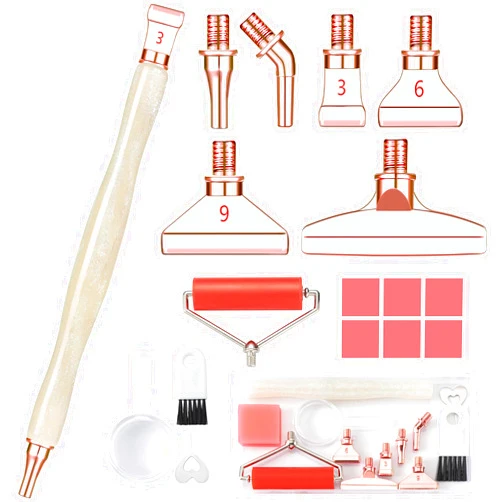 Snewvie Diamond Painting Pen Accessories Tools Set,Beige Diamond Art Pen with Roller and 6PCS Metal Screw Thread Multi Placer Tips,Diamond Painting Drill Pens for Square & Round Gem