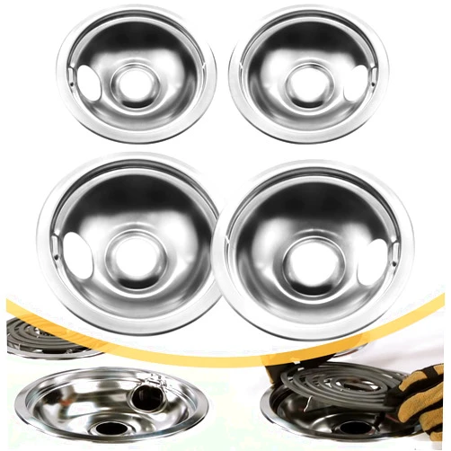 Mekar 4 Pack Chrome Reflector Bowls Universal Drip Pan Kits Gas Stove Burner Rings Suitable for Frigidaire Kenmore 5304430150, 318067051