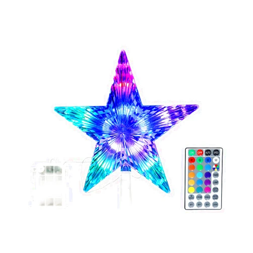 Lymonflyy Christmas Star Trees Topper Light 9.5inch 24 Modes Color Changing with Versatile Remote Controller 3AA Battery Powered Christmas Tree Topper Party Home Decoration（Indoor and Outdoor ）