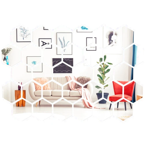 Shappy 32 Pcs Hexagon Mirror for Wall Stickers Removable Acrylic Mirror Setting Honeycomb Wall Sticker Decal Decor for Home Art Room Living Bedroom Background Decoration