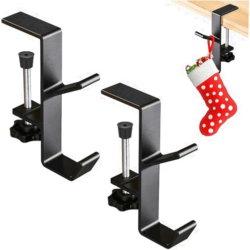 Pticozu 2 in 1 Garland and Stocking Mantel Holders, Adjustable Garland Fireplace Stocking Hanger, No Drill Heavy Duty Garland Hanger and Stocking Mantel Hangers with 2 Hooks for Home Christmas Decoration