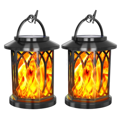 Ambaret Flame Solar Lanterns Outdoor, Flickering Solar Lantern Solar Lights Hanging Lanterns Waterproof Decoration for Garden, Tabletop, Patio, Yard, Porch (2 Pack)