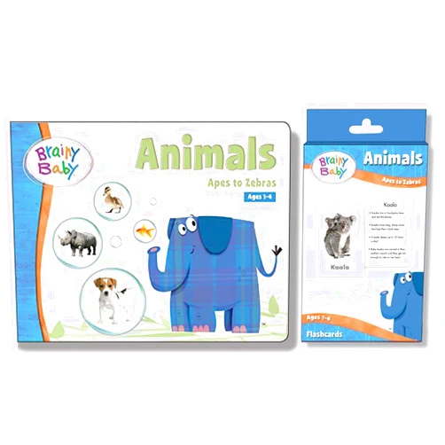 Brainy Baby Animals DVD: Apes to Zebras Board Book and Flashcards Deluxe Edition
