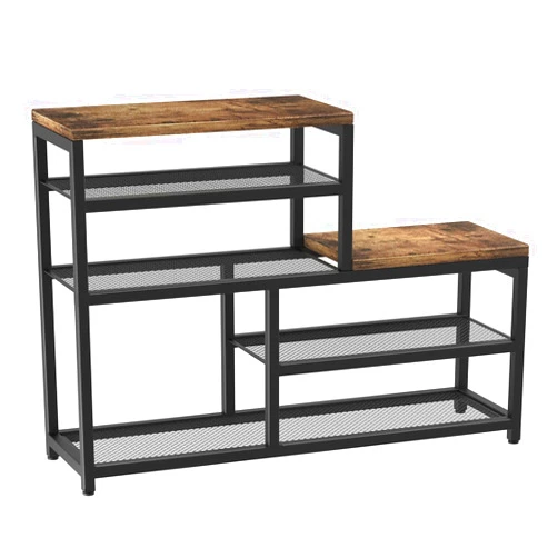 Katrawu Shoe Rack Bench Shoe Storage Organizer with Seat, 5-Tier Industrial Free Standing Shoe Rack for Entryway, Narrow Shoe Rack Organizer Shelves for High Heels, Entryways, Hallways, Closets,Brown