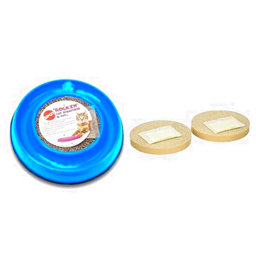 SPOT Bundle of SPOT Rockin' Cat Scratcher Toy- Interactive Cat and Kitten Toy with LED Light Up Ball, Corrugated 5 Inch Scratching Pad, Bag of Catnip, + SPOT Rockin' Scratcher Insert Replacements, 2pcs