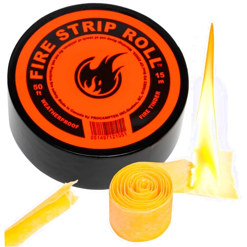 Procamptek Fire Strip Roll 55-feet Weatherproof Waxed Fire Starter Tinder Tape for Emergency, Camping, Survival, Fire pits | Made in North America