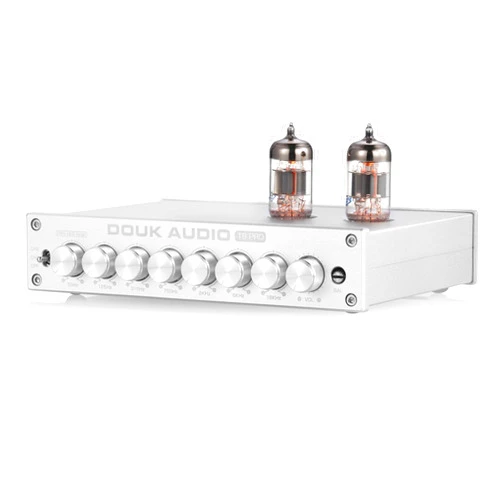 Douk Audio HiFi Vacuum Tube 7-Band EQ Preamp Equalizer XLR Pre-Amplifier Home (T8 PRO Silver)