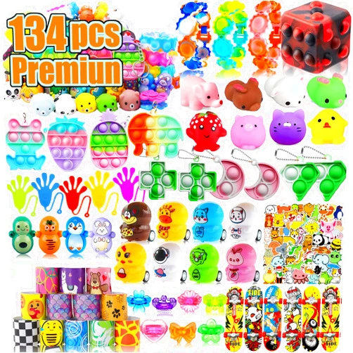 Sibucor 134 Pcs Pop Party Favors for Kids Easter Basket Egg Fillers, Fidget Treasure Box Toys, Classroom Prizes, Pinata Filler Goodie Bag Stuffers,Treasure Chest, Carnival Prize Box Bulk Toys for Boys Girls