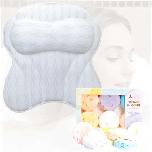KANDOONA Ultimate Relaxation Bundle | Luxury Bath Pillow & Aromatherapy Shower Steamers Gift Set