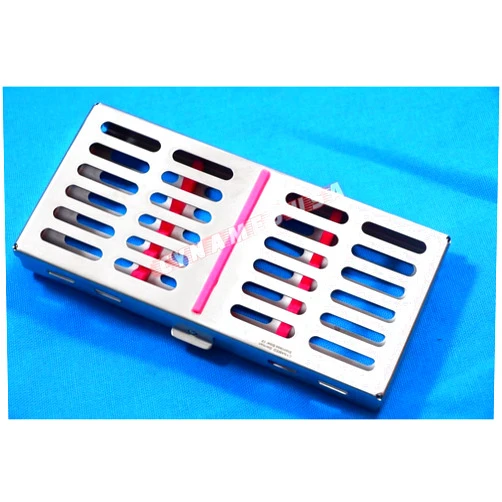 SYNAMED USA New Premium German Stainless Dental Autoclave Sterilization Cassette Rack Box Tray for 7 Instruments Pink