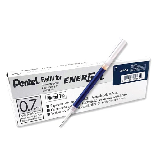 Pentel Refill Ink for EnerGel RTX Retractable Gel Pen, 12 Pack, 0.7mm, Medium Point, Navy Blue (LR7-CA) Navy Blue 0.7mm Metal Pen