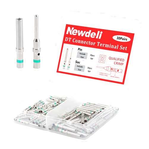 Newdeli 30 Pairs Deutsch DT Connectors Size 16 Solid Contacts, 0460-215-16141 Male Pins / 0462-209-16141 Female Sockets, 14-20 AWG Wire Gauge Solid Contacts Terminal Kit