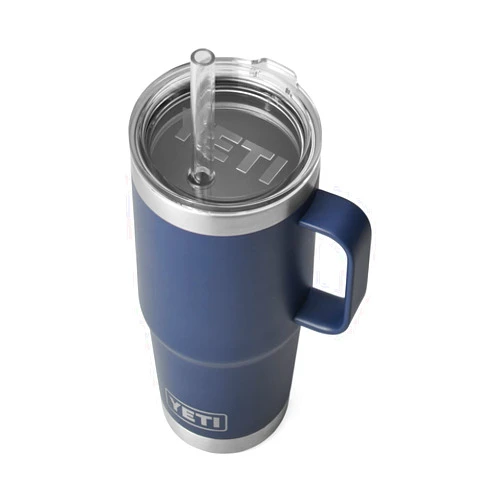 YETI Rambler 25 oz Tumbler with Handle and Straw Lid, Travel Mug Water Tumbler, Vacuum Insulated Cup with Handle, Stainless Steel, Navy
