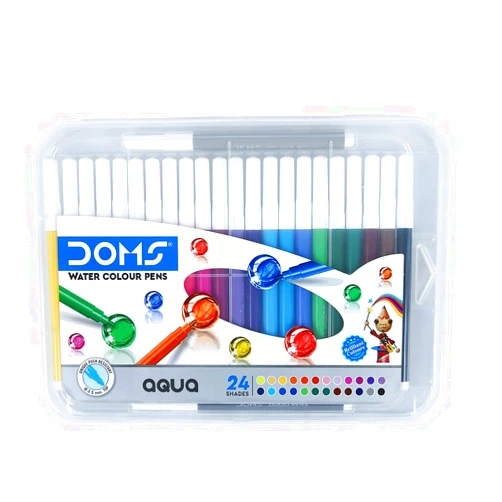 DOMS Aqua 24 Shades Watercolour Sketch Pen Set | Unique Push Resistant Tip With Bright & Intense Colors | Non-Toxic & Safe For Kids | Colourful Sketching, Doodling & Mandala Art | Pack of 1