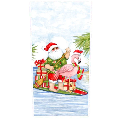 Donna's Home Emporium Beach Christmas Santa Claus Paddle Board Surfing Dual Purpose Kitchen Towel