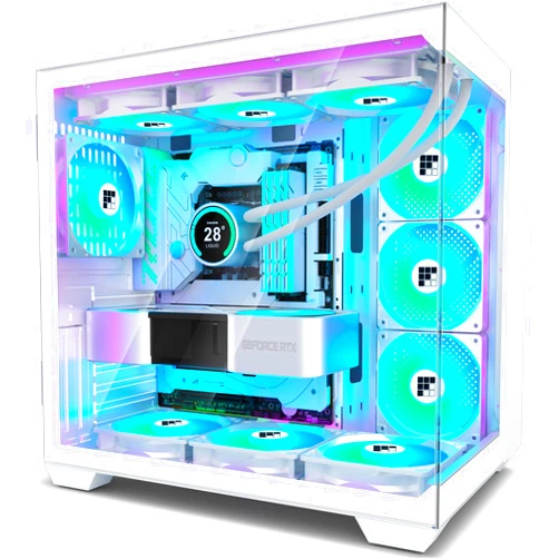 FOIFKIN PC Case - Pre-Installed 6 PWM ARGB Fan, ATX Mid-Tower Gaming PC Case, 270° Panoramic Glass with Type-C, F600 White