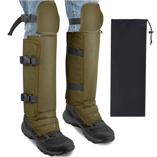 WAEKIYTL Snake Gaiters for Hunting, Waterproof Snake Chaps Leg Guards with Knee Pads, Adjustable Snake Bite Protection for Lower Legs, Snake Proof Gaiters for Hunting/Hiking/Farm Working (Army Green)
