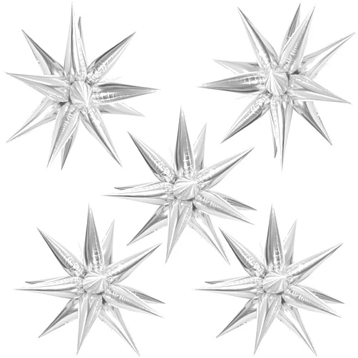 ZAKVOOR 60 Pcs Star Balloons 12 Spike Foil Explosion Party Decoration Balloons for Christmas New Year Eve Birthday (Silver)
