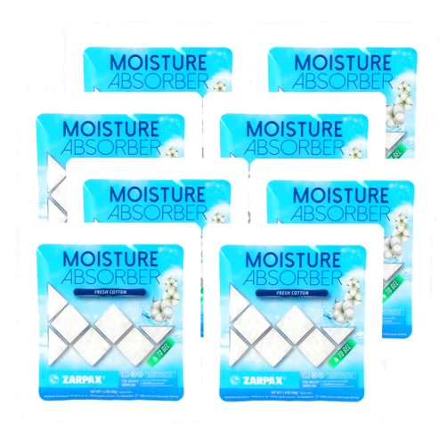 Zarpax Moisture Absorber Sachets Fresh Cotton 1.4 oz/40g - Remove Excess Moisture In Air & Odor - Desiccant Dehumidifier for Closet, Drawer, Safe, Storage - Dampness & Humidity Control - Set of 8