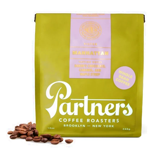 PARTNERS COFFEE ROASTERS - Whole Bean Coffee (Manhattan - Dark Roast) 12oz - Rich, Deep, & Flavorful Omniroast - Baker's Chocolate, Caramel, Maple Syrup - Coffee Beans - Roasted in New York City
