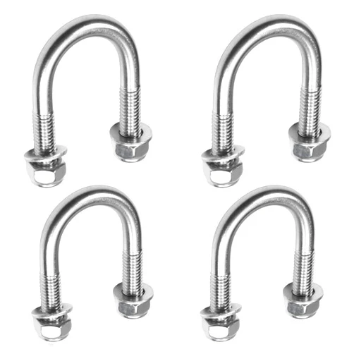 MroMax 4Pcs 304 Stainless Steel M8 Thread Silver Round Bend U Bolts with Nuts and Washers for Fastening Products to 0.98