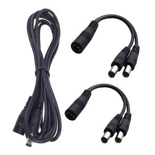 DZYDZR 1 Meter 2.1mm x 5.5mm DC 12V Adapter Cable DC Plug Extension Cable + 2pcs 2 Way Splitter Cable Male to Female Black, for LED, CCTV, Car, Monitors