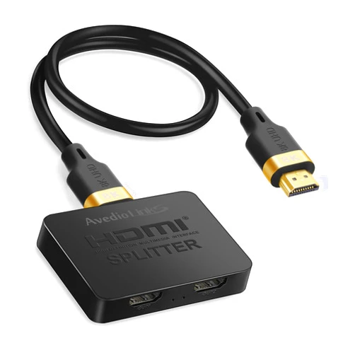 avedio links 8K@60Hz HDMI Splitter 1 in 2 Out [with 4ft 8K HDMI Cable], 4K@120Hz HDMI 2.1 Splitter 1 in to 2 Identical Outputs for Dual Monitors,Support EDID, HDCP2.3, VRR ALLM,48Gbps,3D,Dol-by Vision