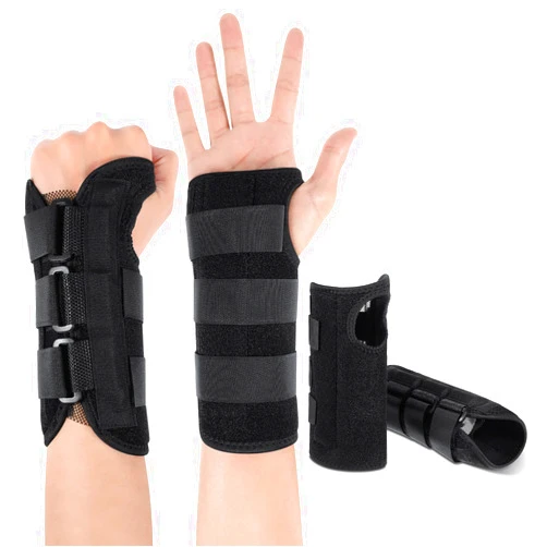 SATINIOR 2 Pieces Carpal Tunnel Wrist Brace Support Removable Metal Wrist Splint, Three Adjustable Compression Straps for Tendinitis, Sports Injuries, Pain Relief (Left and Right Hand), Black